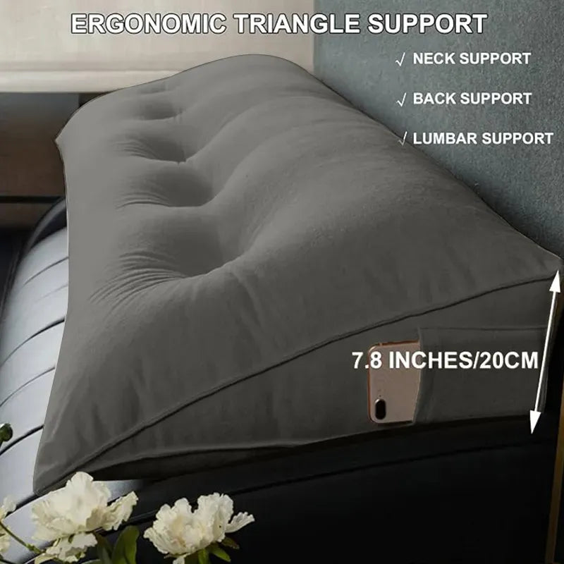 Triangular Reading Pillow Wedge Cushion 39 Inch Large Headboard Backrest Gray