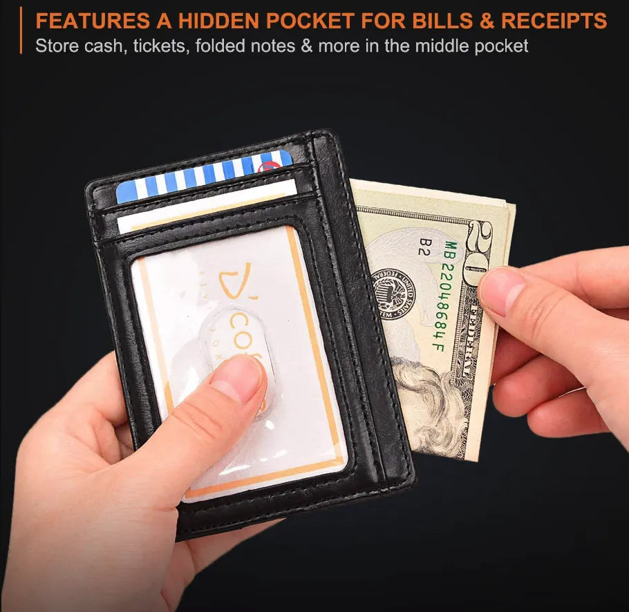 Mens Leather Slim Wallet RFID Blocking Credit Card Holder ID Money Pocket