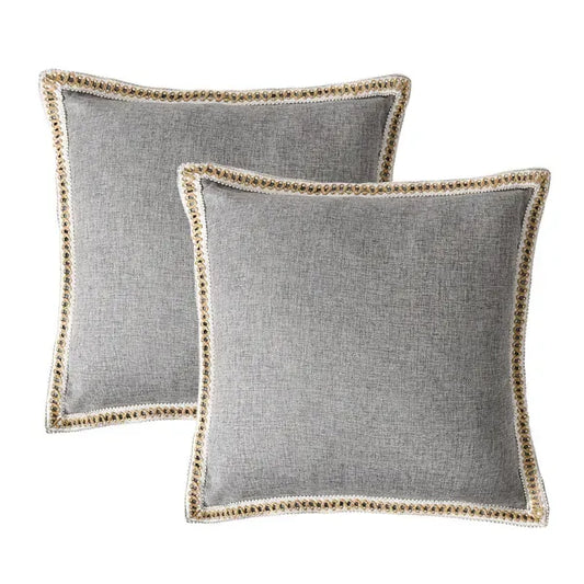 Vintage Throw Pillow Covers 20x20 Linen Trimmed Set of 2 Cushion Decor Cover