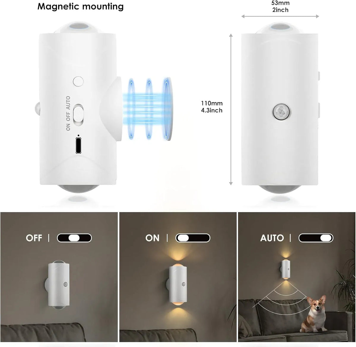 LED Motion Sensor Night Light Rechargeable Wireless Magnetic Wall Light Sconce