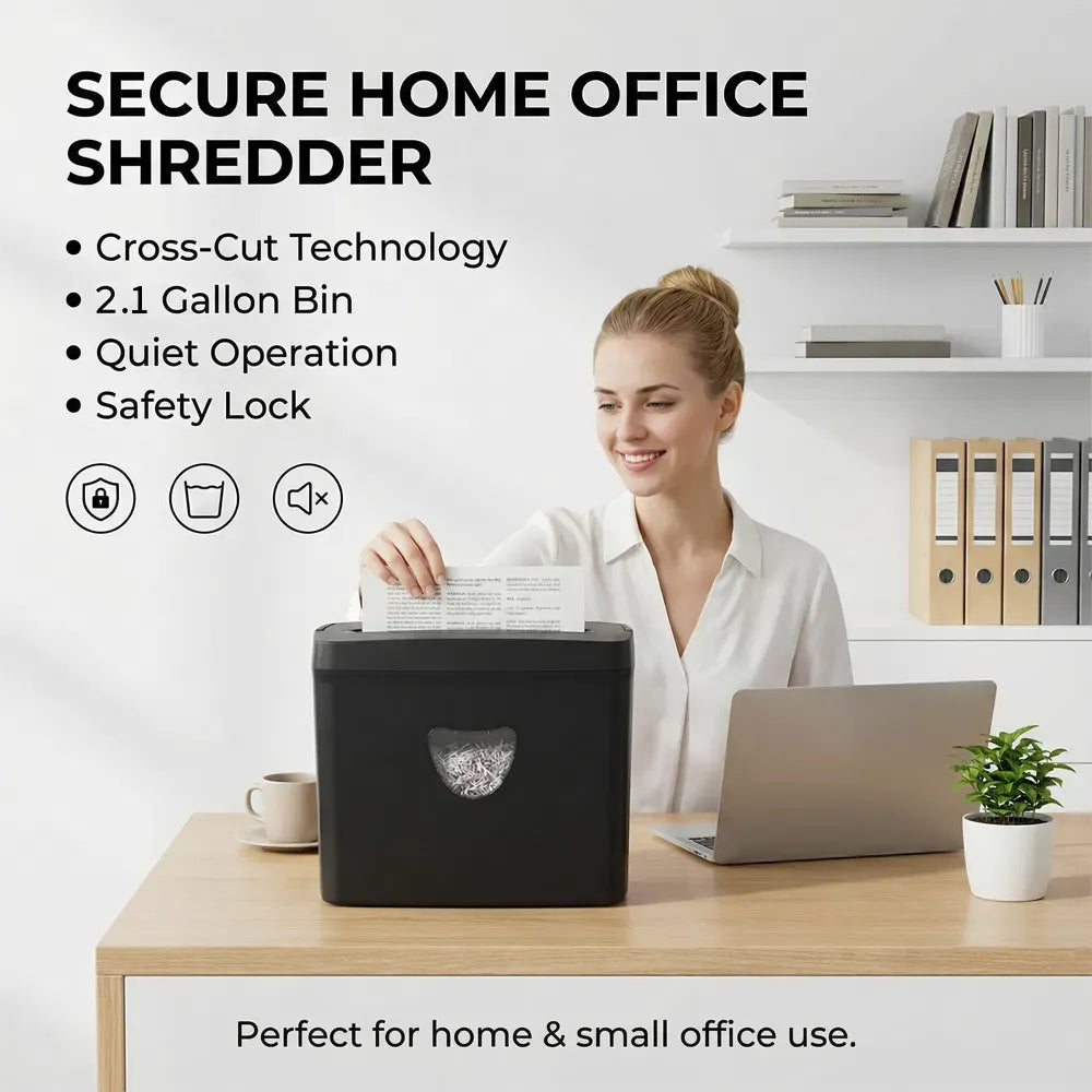 Woolsche 5 Sheet Cross Cut Paper Shredder P-4 High Security Home Office Black
