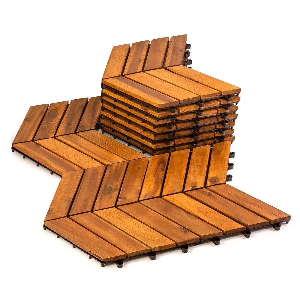 Interlocking Acacia Wood Deck Tiles 12x12 10 Pack Outdoor Patio Balcony Flooring