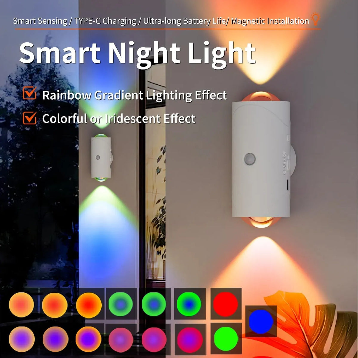 LED Motion Sensor Night Light Rechargeable Wireless Magnetic Wall Light Sconce