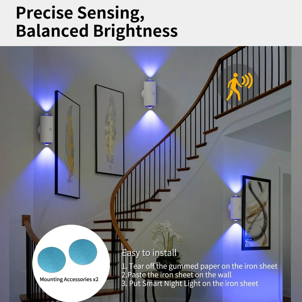 LED Motion Sensor Night Light Rechargeable Wireless Magnetic Wall Light Sconce