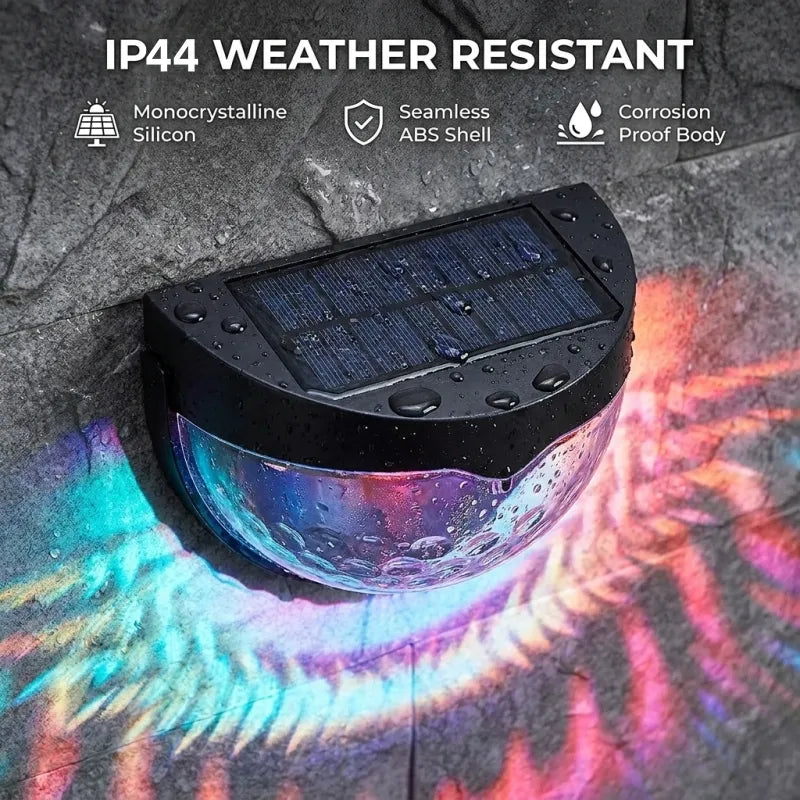 RGB Solar Fence Lights Outdoor Waterproof Deck Step Stair Post Lights Black 6 Pack