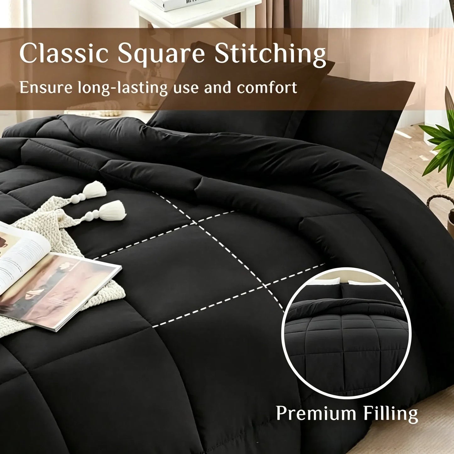 Black Bedding Comforter Set 2 & 3 Piece Soft Microfiber Twin Queen King Size