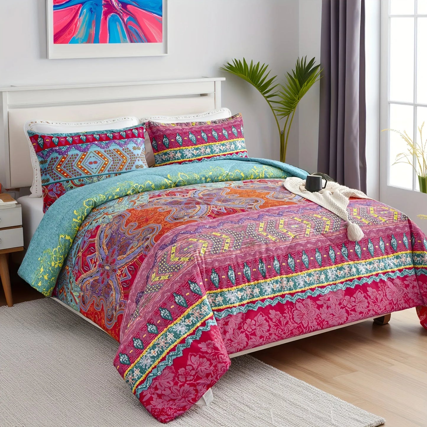 Boho Duvet Cover Set Twin Queen King Soft Microfiber Geometric Bedding Decor Set