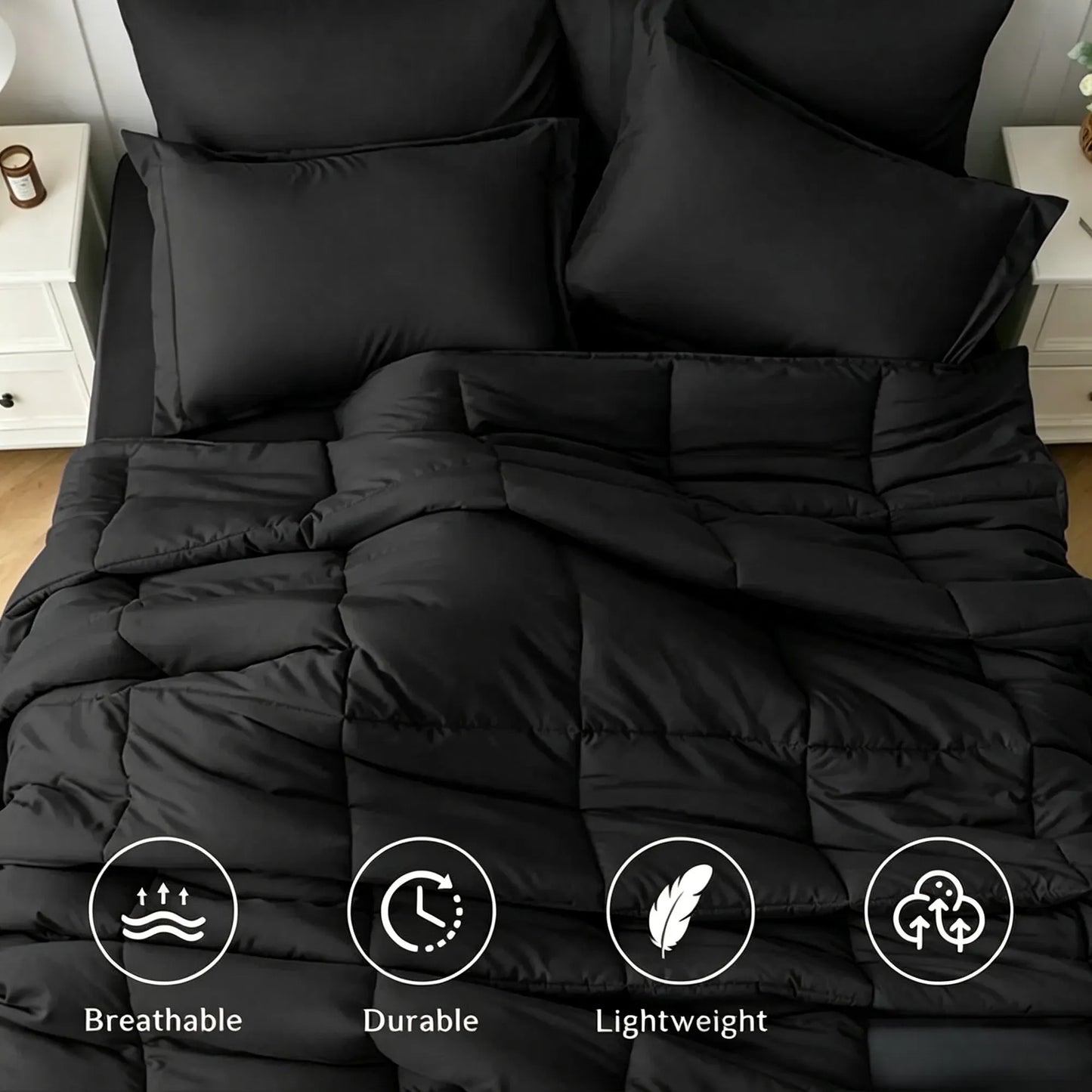 Black Bedding Comforter Set 2 & 3 Piece Soft Microfiber Twin Queen King Size