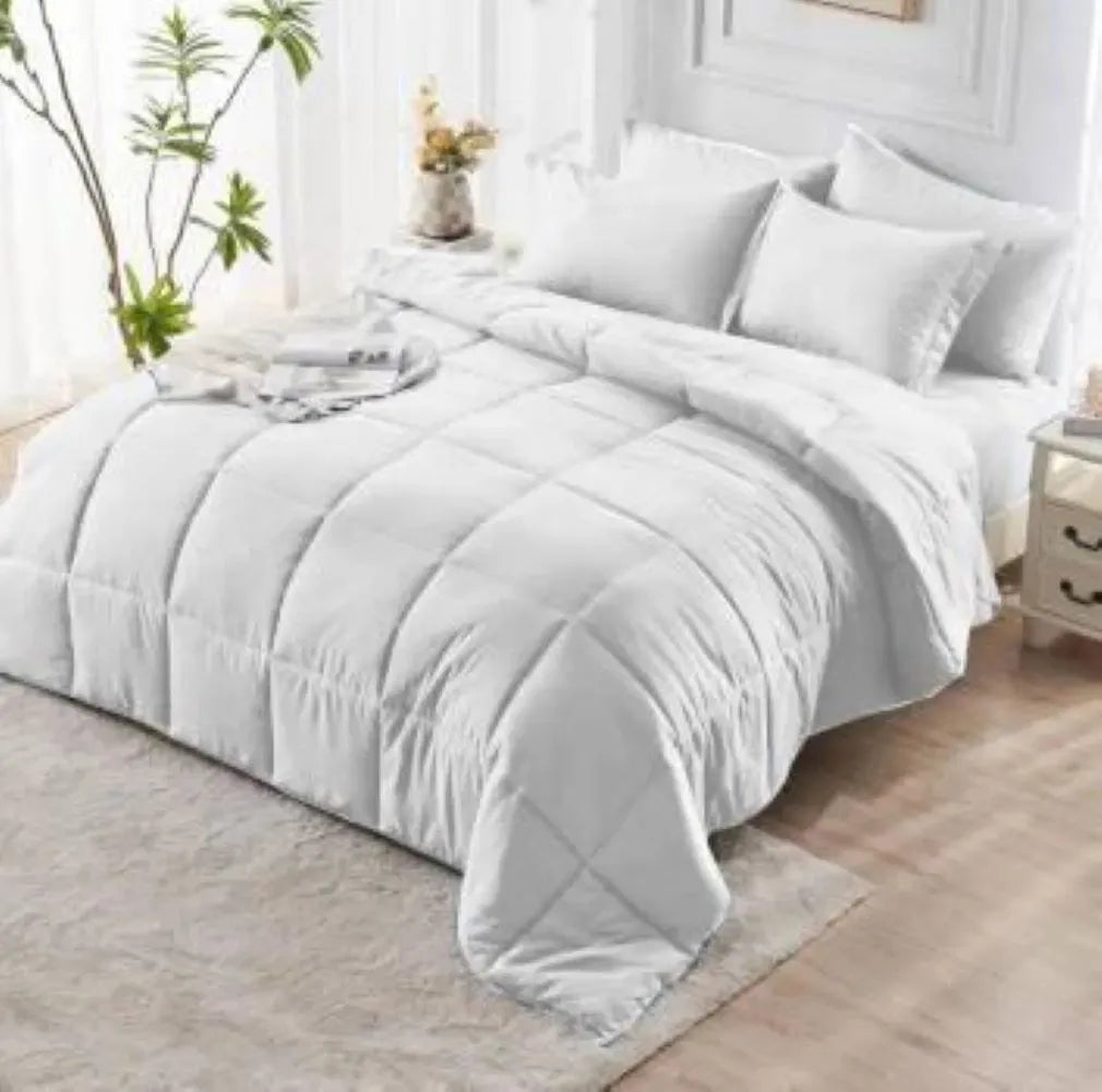 White Comforter Set Box Stitch Down Alternative All Season Microfiber Bedding