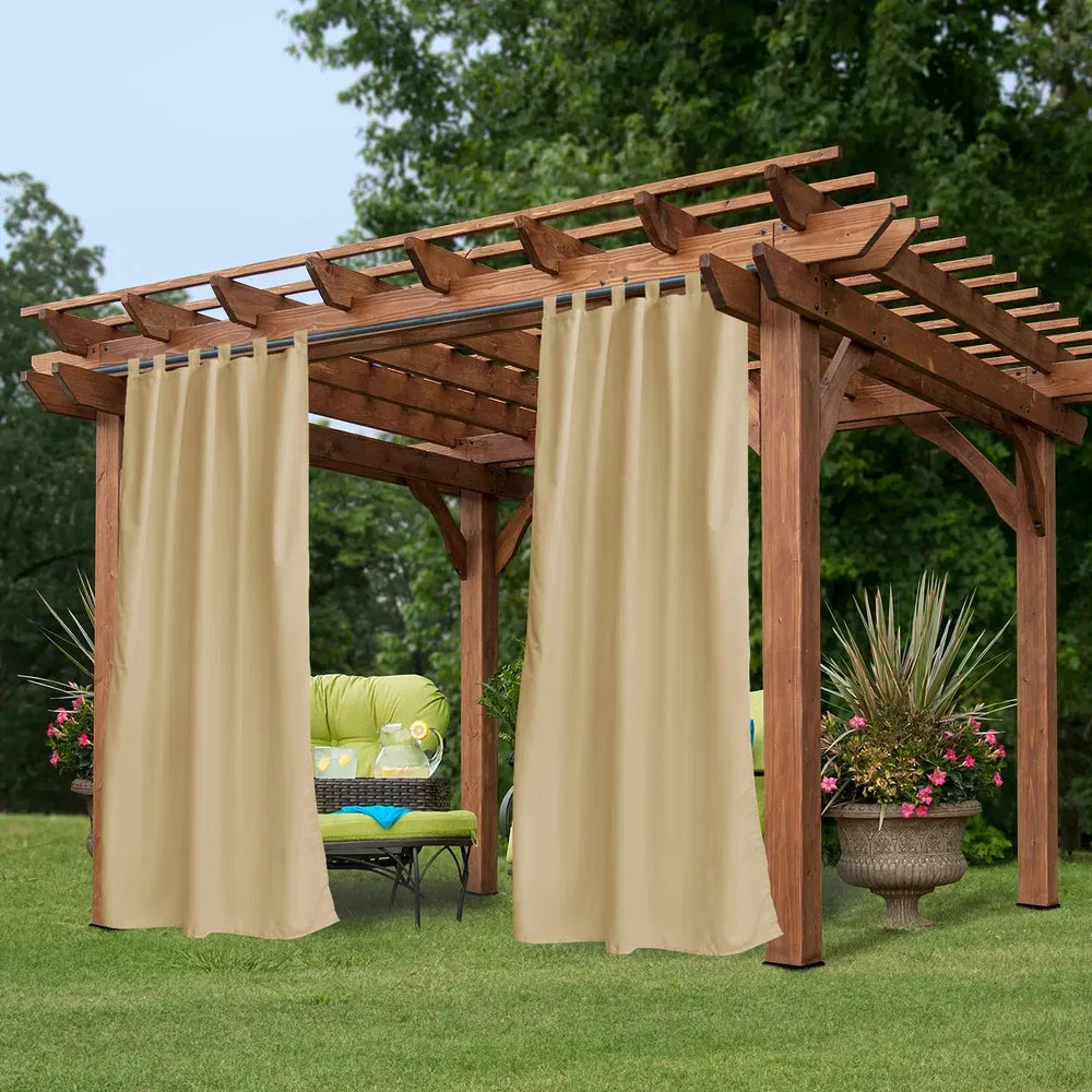 Beige Indoor Outdoor Curtain Panel Tab Top Patio Pergola Privacy Drape 1 Panel