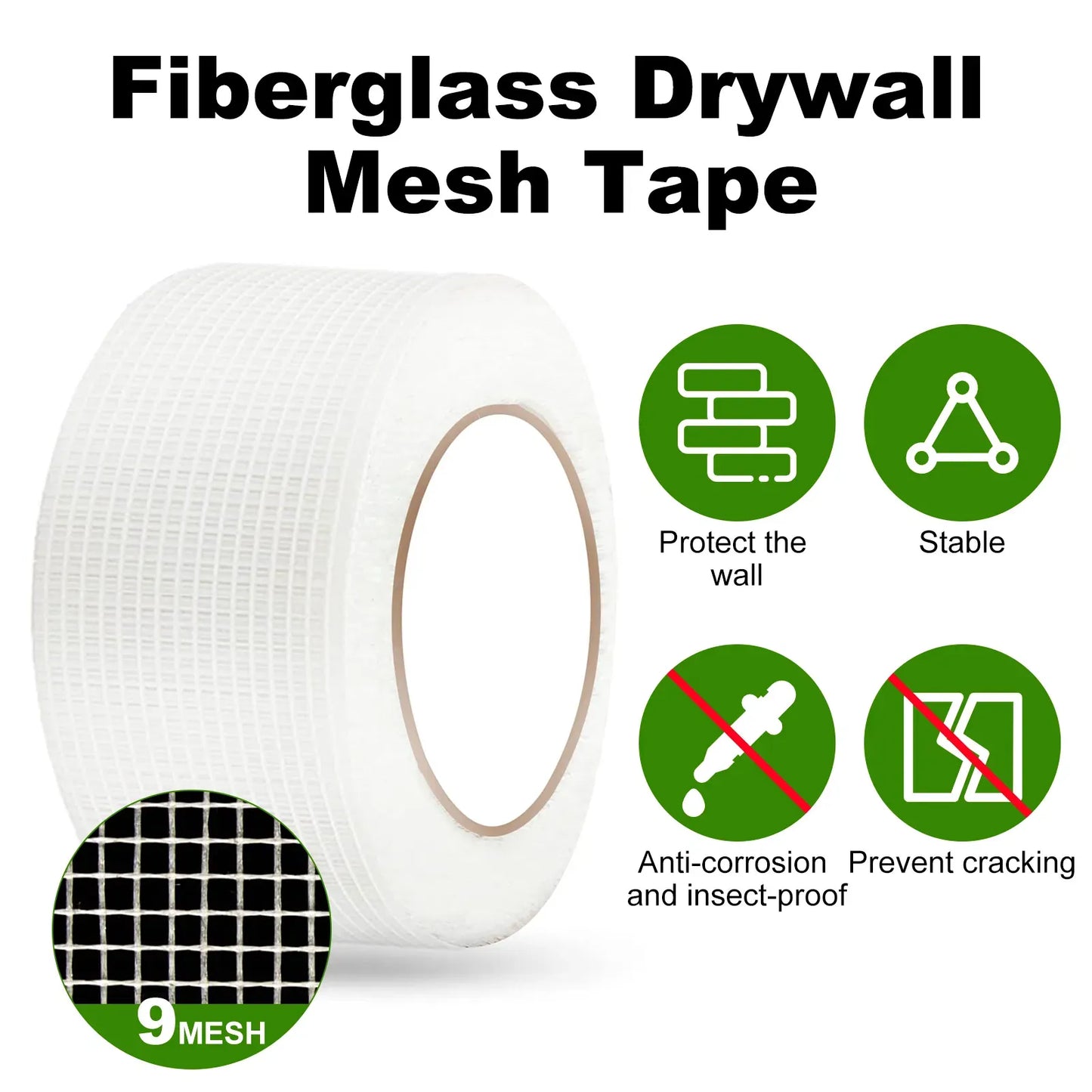 2 in. x 295 ft Self Adhesive Fiberglass Cloth Tape White Mesh Rolls for Drywall