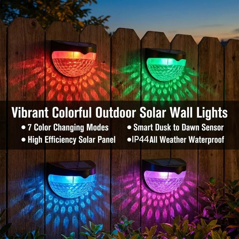 RGB Solar Fence Lights Outdoor Waterproof Deck Step Stair Post Lights Black 6 Pack