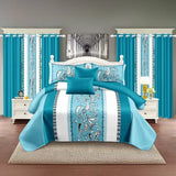 9 Piece Turquoise Paisley Bedspread Curtain Set Queen King Cal King Bedding