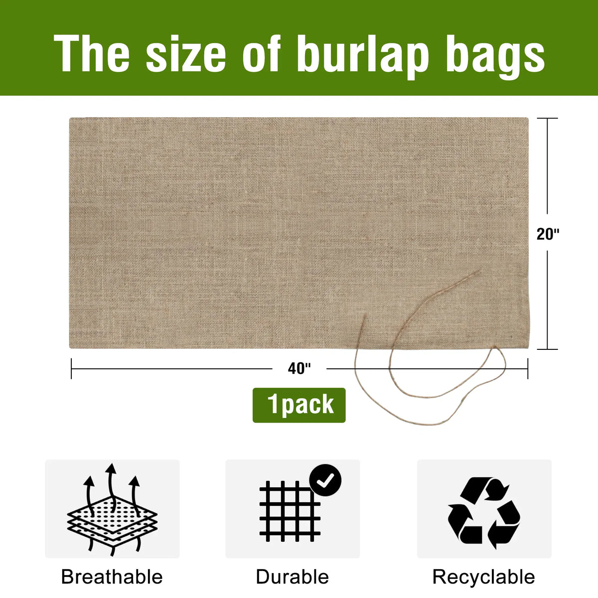 20x40in Burlap Jute Sack Drawstring Potato Onion Produce Storage Bag Natural 1PC