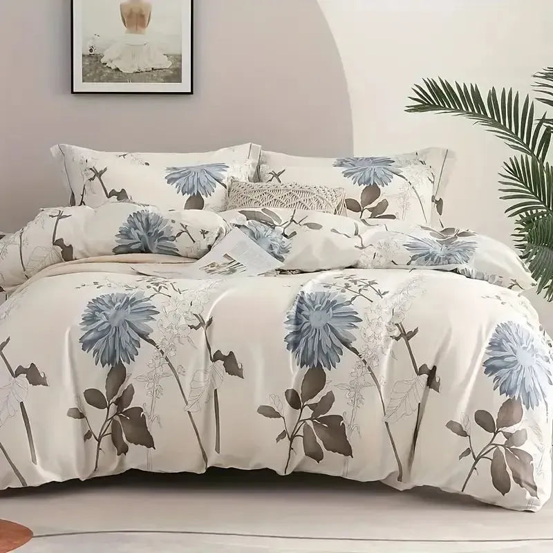 Floral Duvet Cover Set Twin Queen Size Soft Microfiber Zipper Closure Bedding