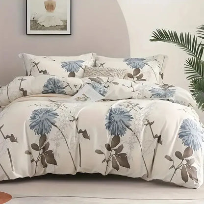 Floral Duvet Cover Set Twin Queen Size Soft Microfiber Zipper Closure Bedding