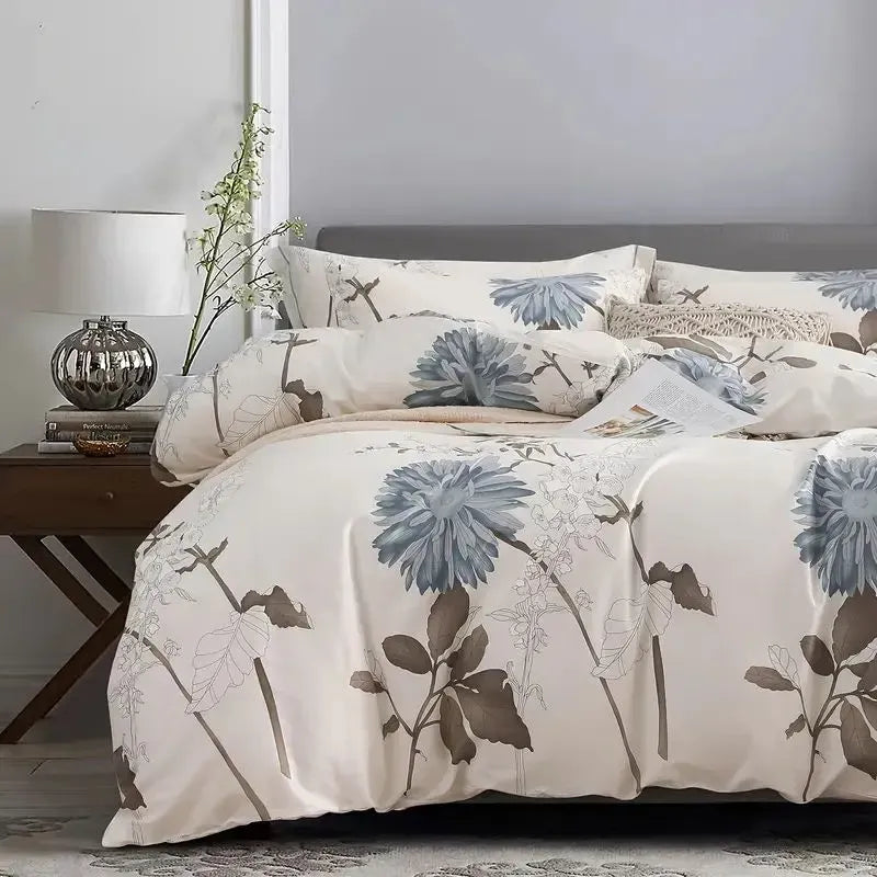 Floral Duvet Cover Set Twin Queen Size Soft Microfiber Zipper Closure Bedding
