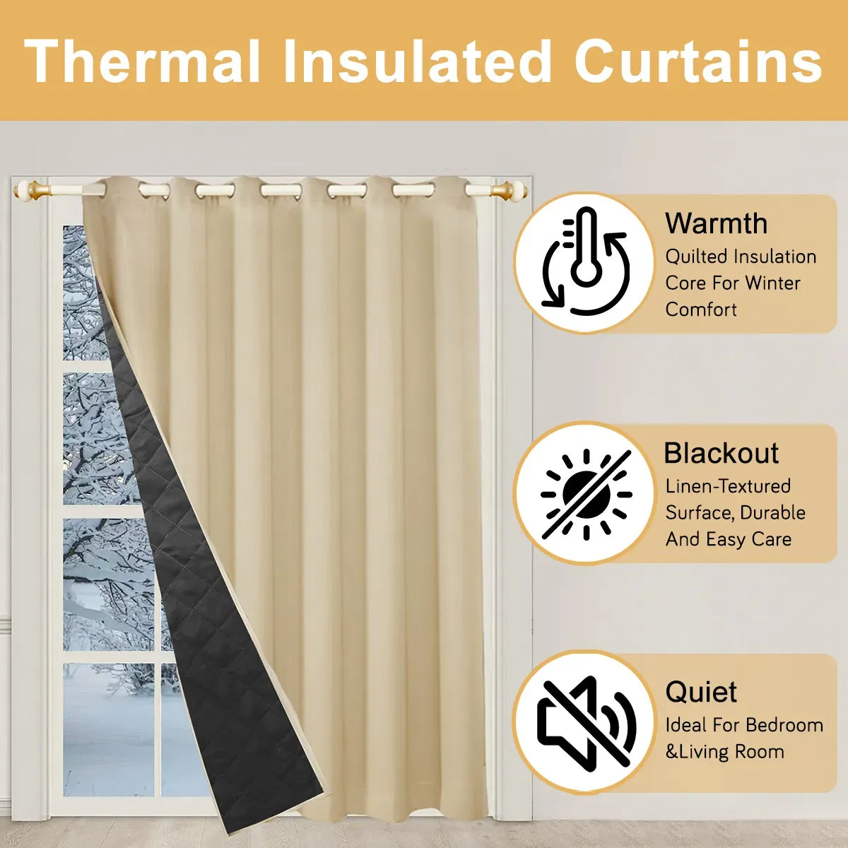 52x96 Ivory Thermal Blackout Curtain Panel Grommet Winter Draft Privacy 1 Panel