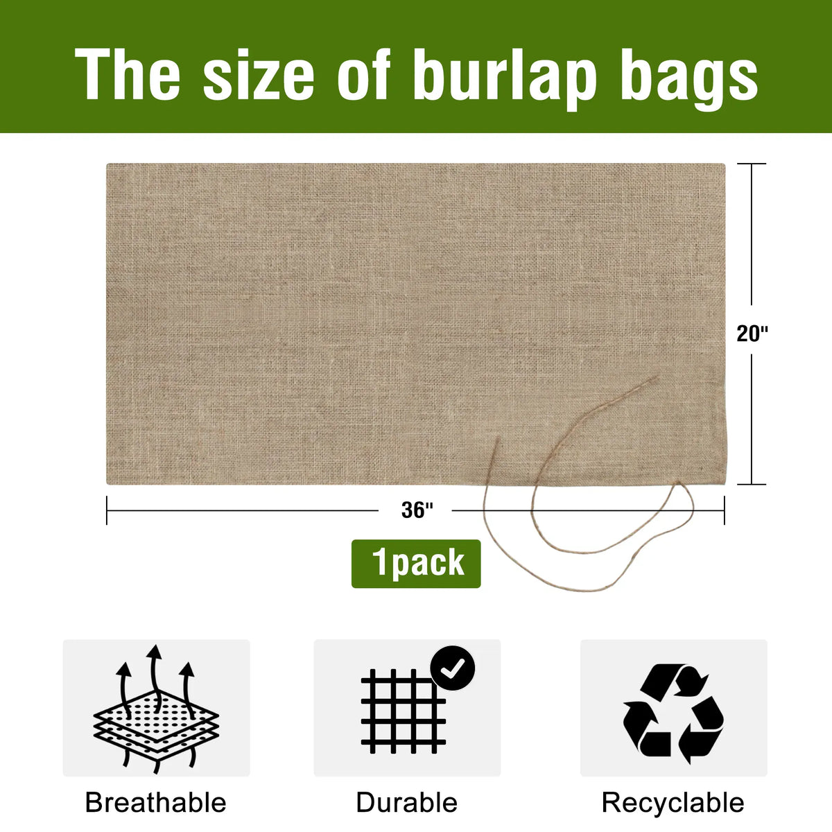 20x36in Burlap Jute Sack Drawstring Potato Onion Produce Storage Bag Natural 1PC