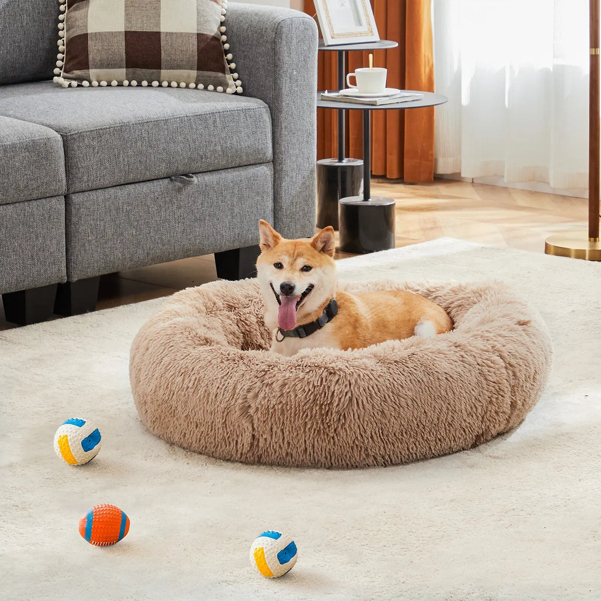 24" Donut Dog Bed Fluffy Round Faux Fur Pet Bed Small Dogs Cats Washable Non Slip