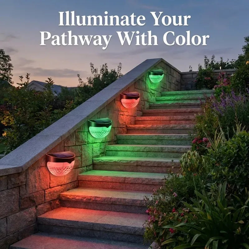 RGB Solar Fence Lights Outdoor Waterproof Deck Step Stair Post Lights Black 6 Pack