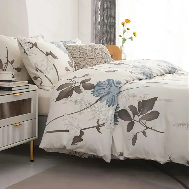 Floral Duvet Cover Set Twin Queen Size Soft Microfiber Zipper Closure Bedding
