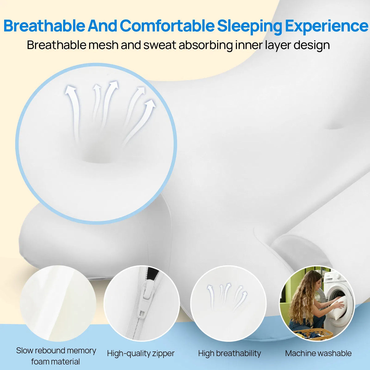 Cervical Neck Pillow Memory Foam Ergonomic Contour Side Back Sleepers Washable