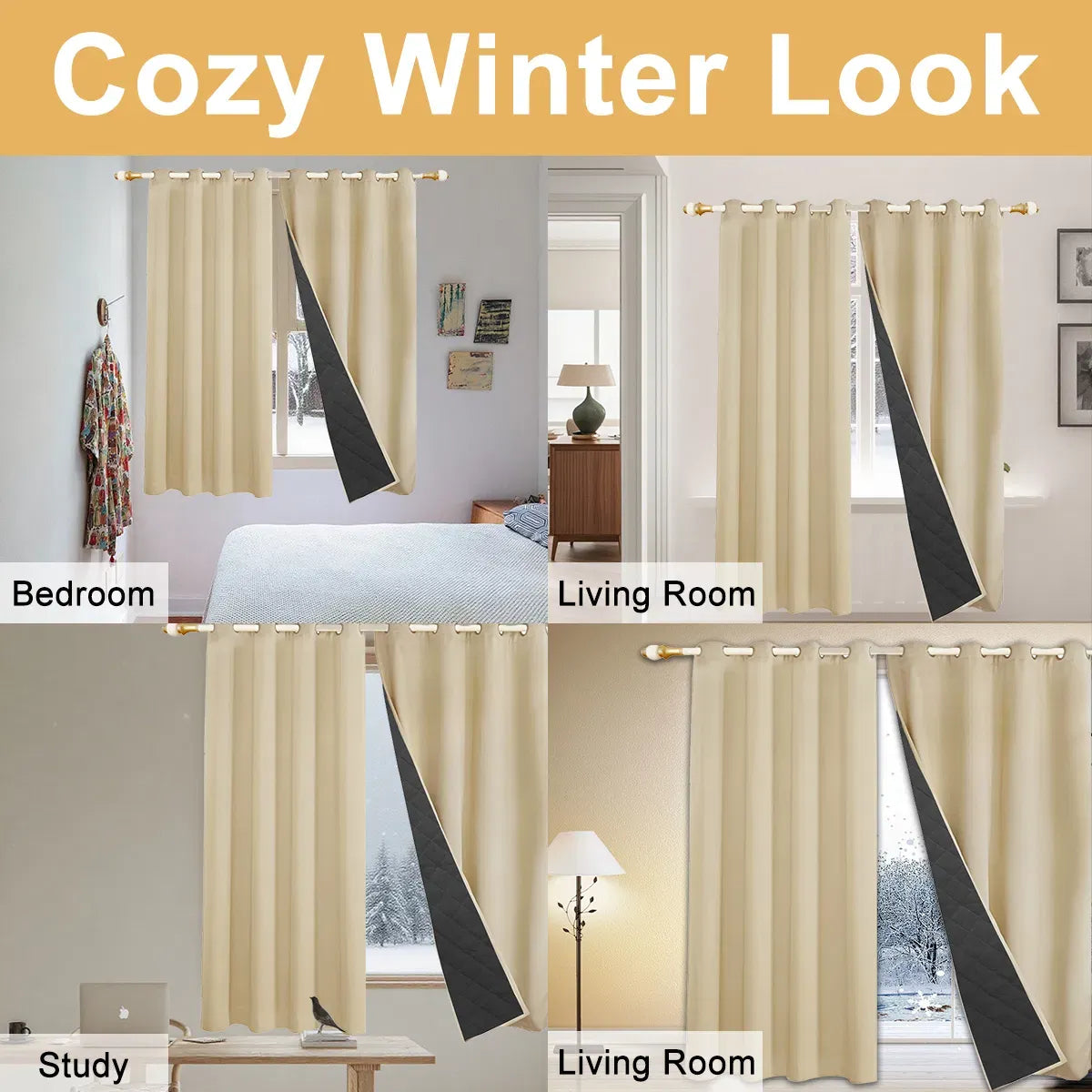52x96 Ivory Thermal Blackout Curtain Panel Grommet Winter Draft Privacy 1 Panel