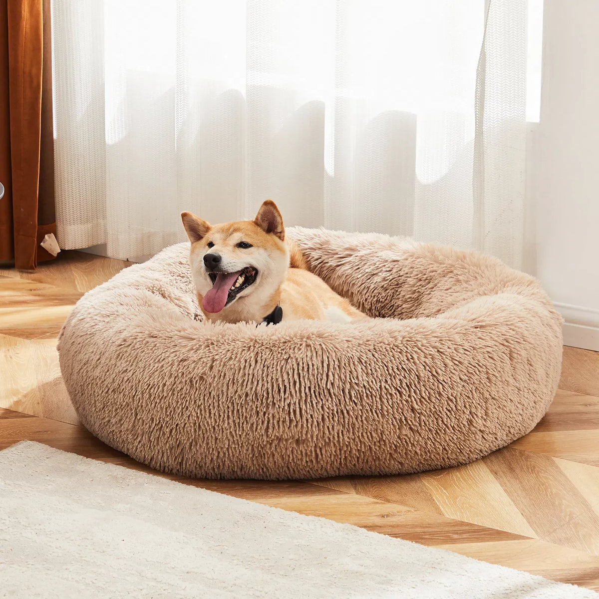 24" Donut Dog Bed Fluffy Round Faux Fur Pet Bed Small Dogs Cats Washable Non Slip