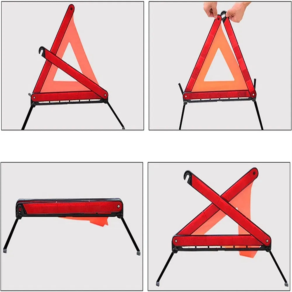 3 Pack Safety Reflective Warning Triangles Roadside Emergency Red Orange Case