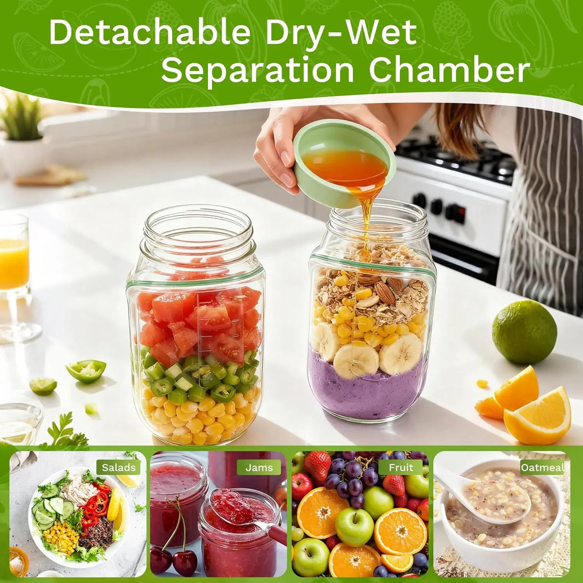 Salad Container with Side Opening Leak Resistant Meal Prep Box Dressing Cup 1 2PK