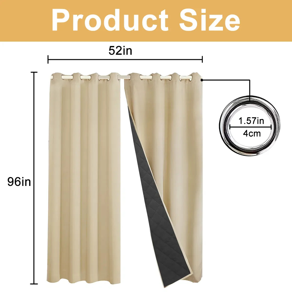 52x96 Ivory Thermal Blackout Curtain Panel Grommet Winter Draft Privacy 1 Panel