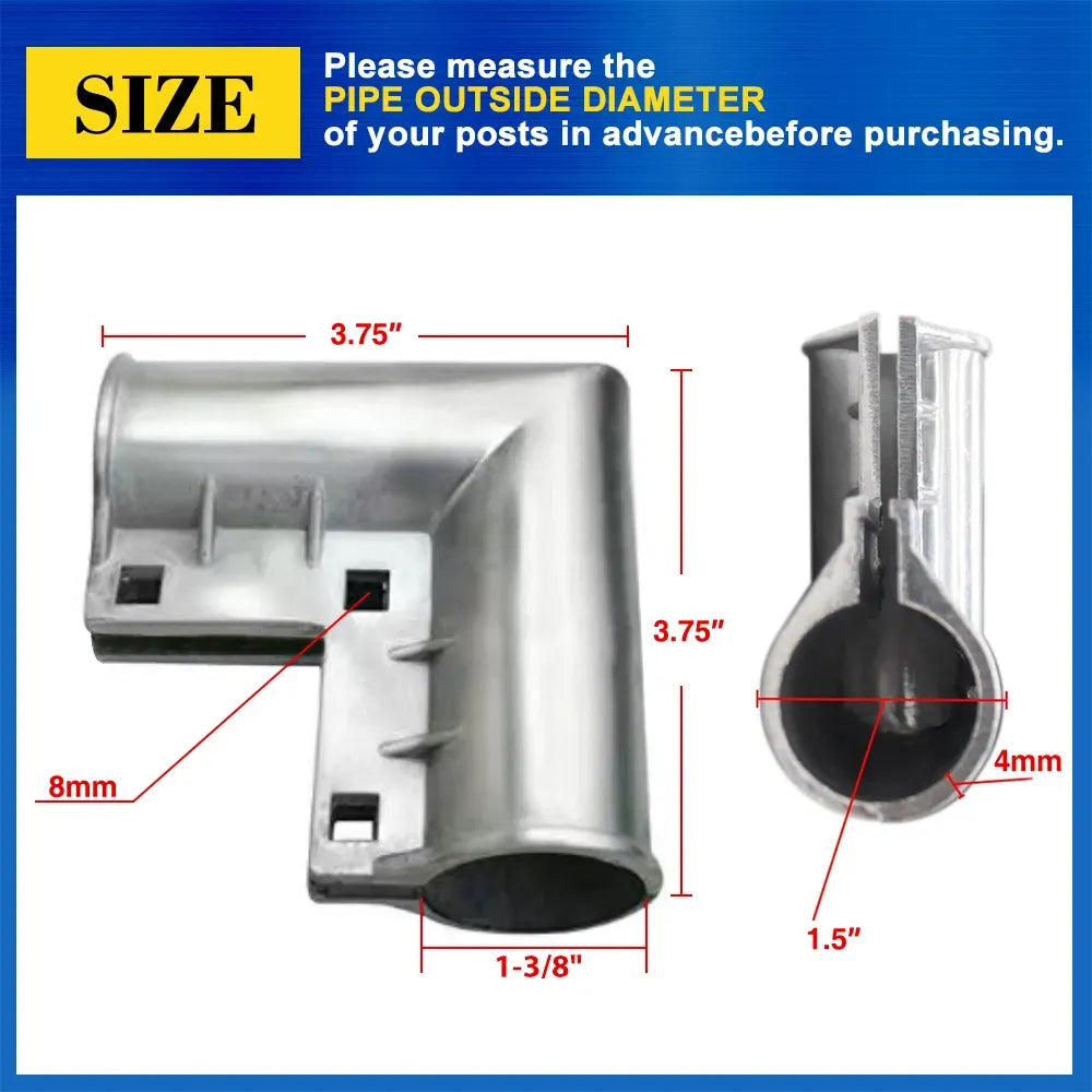4 Pack Chain Link Fence Gate Corner Elbow 1-3/8in OD Pipe Aluminum Hardware