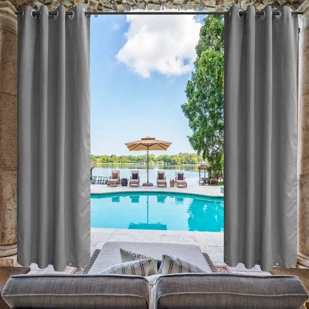 Grey White Outdoor Curtain Panel 50x96 Top Bottom Grommets Patio Privacy 1 Panel
