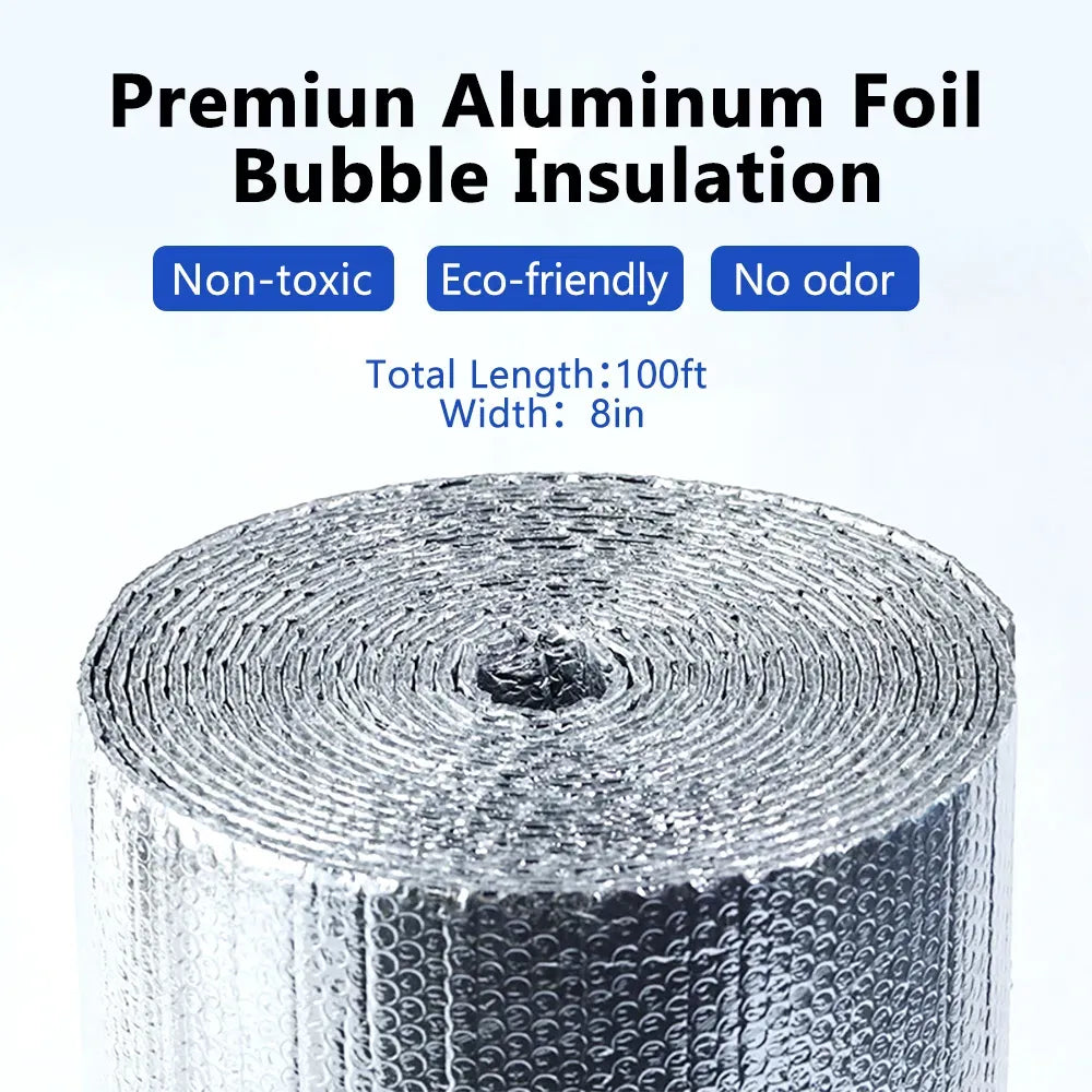 8in x 100ft Reflective Foil Bubble Insulation Radiant Barrier HVAC Wrap