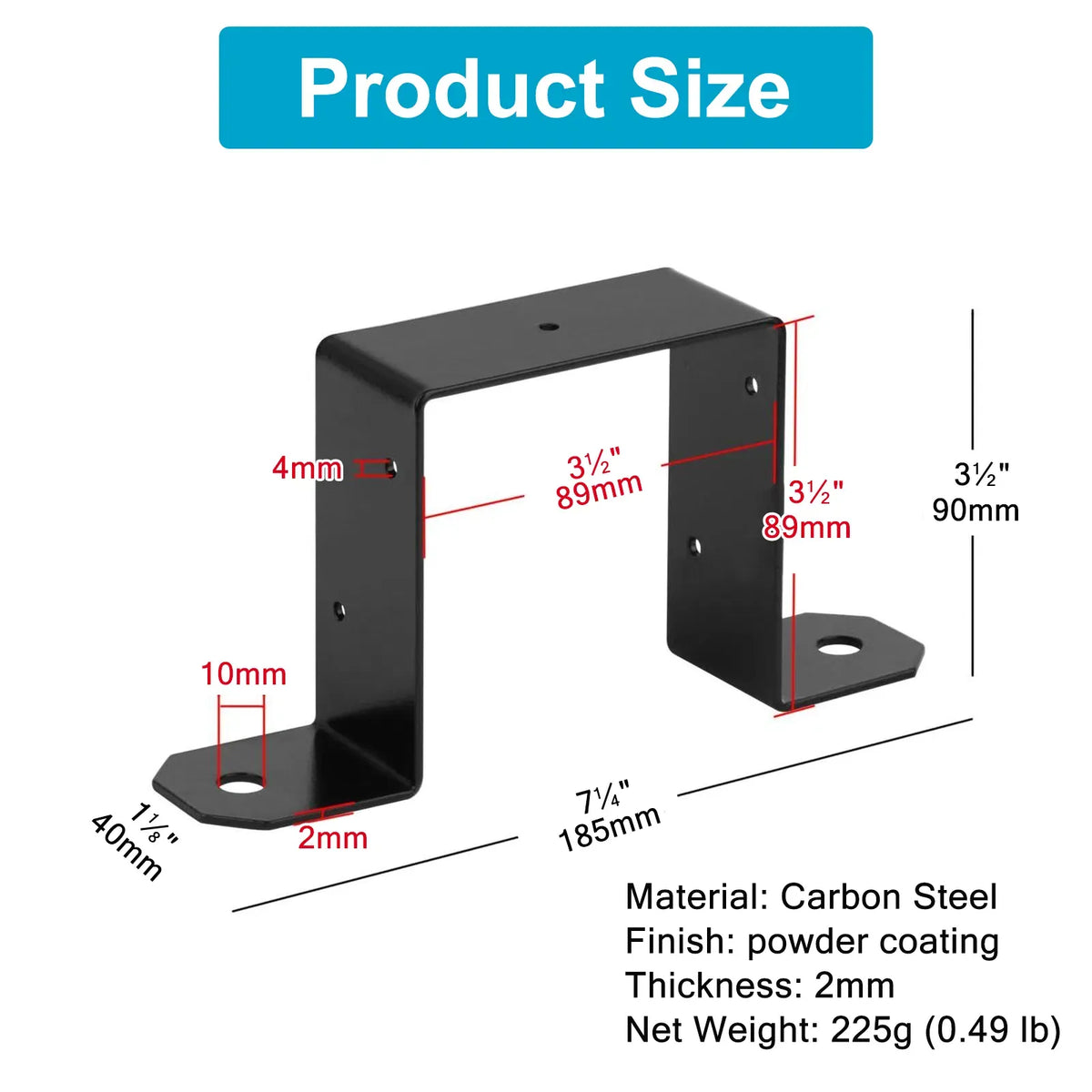 8PCS 4x4 Strap Post Ties Brackets Black Steel Deck Fence Post Support 2mm
