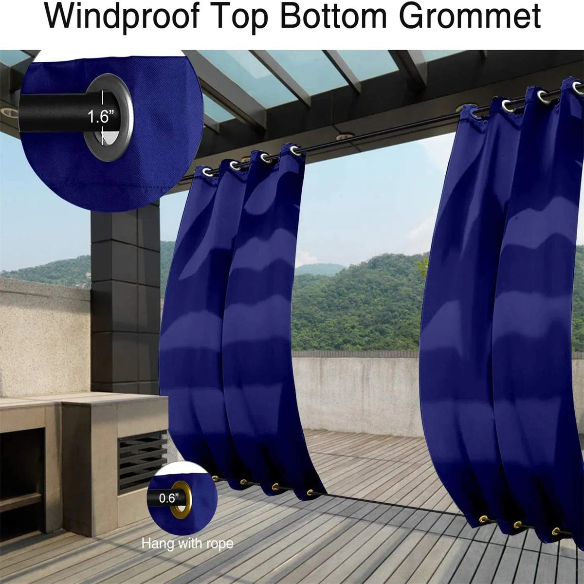 50x120 Navy Outdoor Curtain Top Bottom Grommets Patio Pergola Privacy 1 Panel