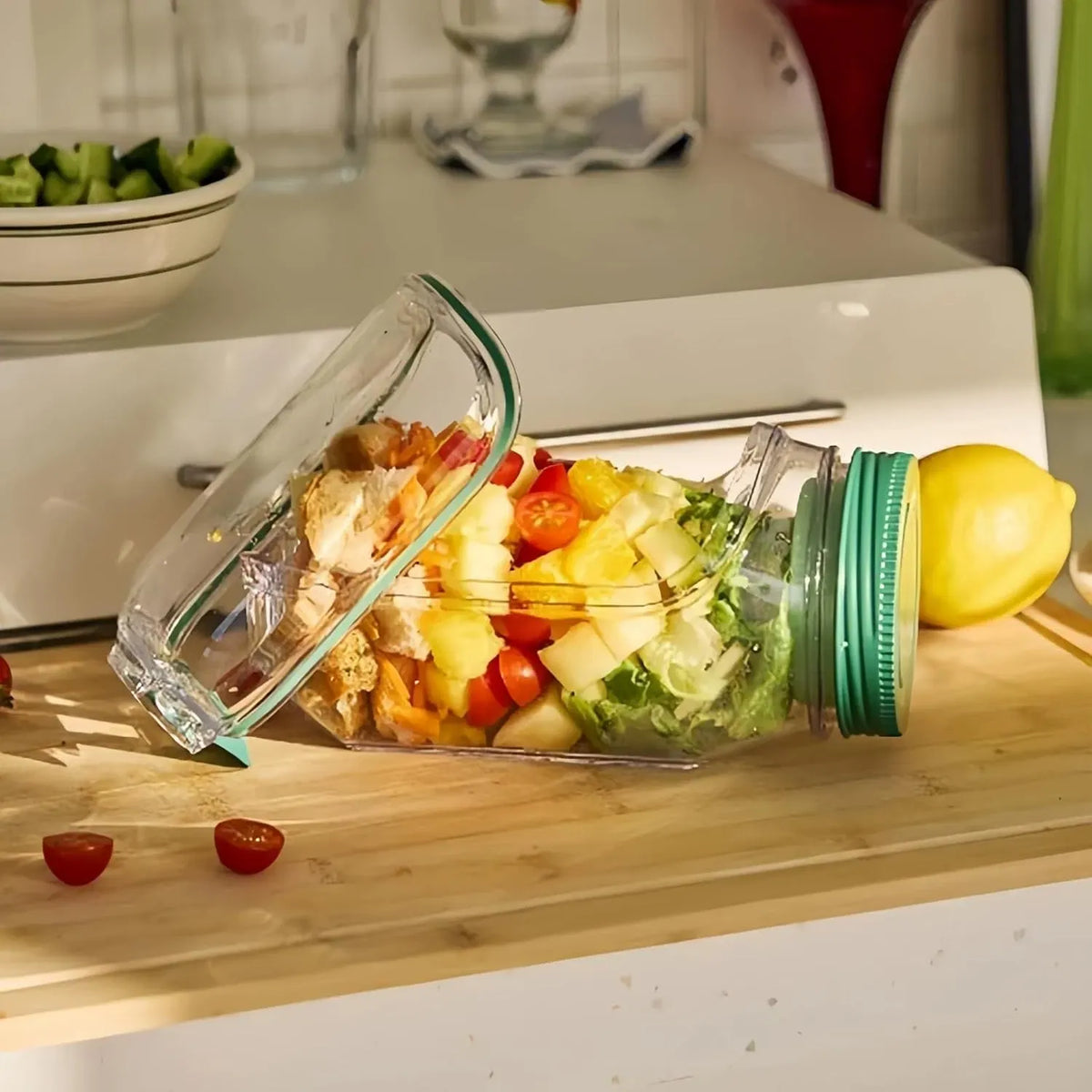 Salad Container with Side Opening Leak Resistant Meal Prep Box Dressing Cup 1 2PK