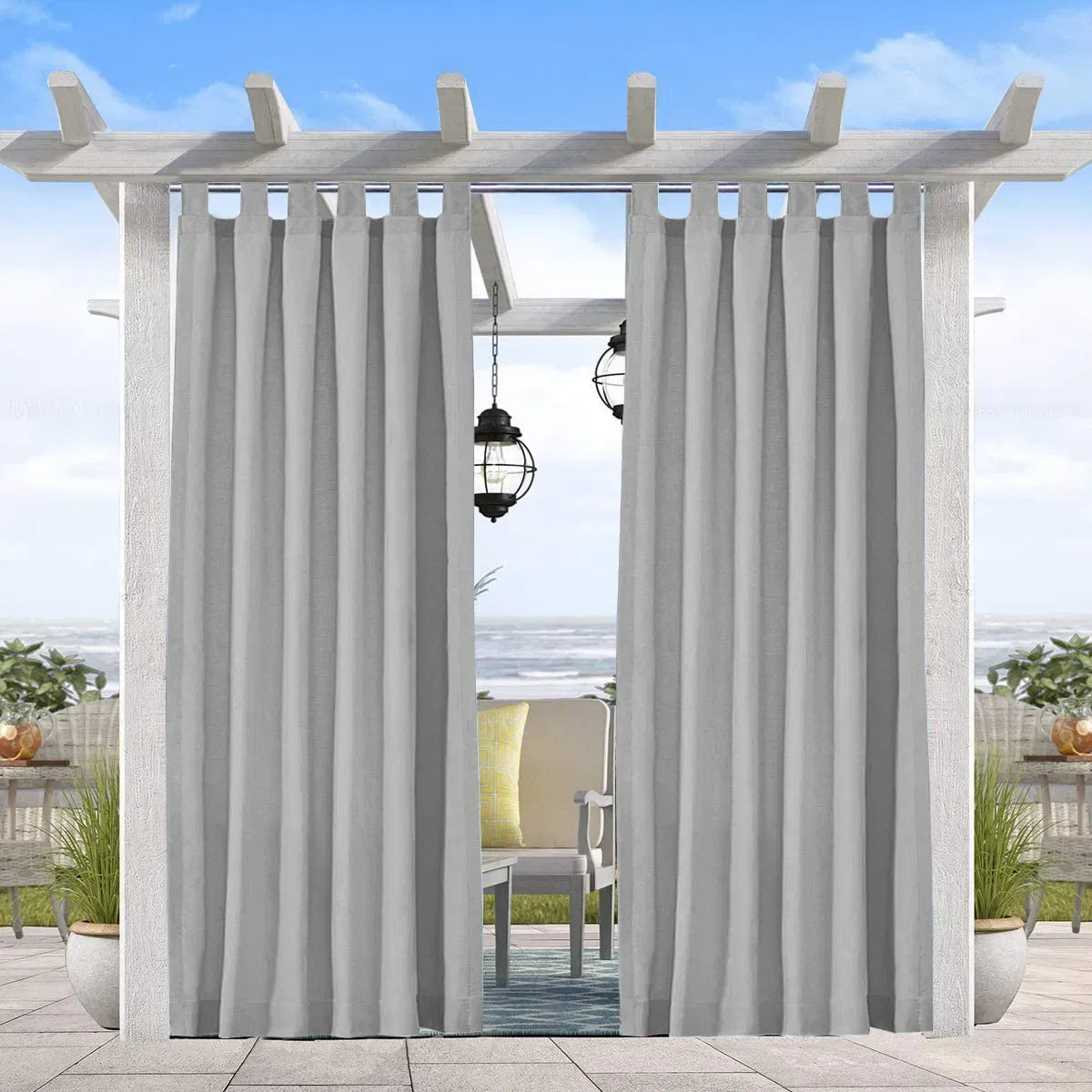 50x96 Gray Outdoor Curtain Panel Tab Top Blackout Patio Pergola Privacy 1 Panel