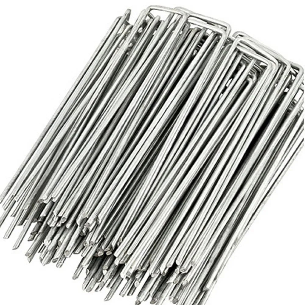 8 Inch Galvanized Landscape Fabric Staples 11 Gauge Garden Weed Barrier Pins 100Pk