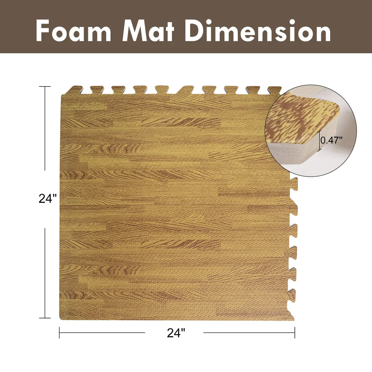Light Wood Grain Foam Floor Mats 24x24 Interlocking Puzzle Tiles 4 12 Pack 0.47"