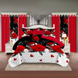 9 Piece Red Rose Heart Bedspread Curtain Set Queen King Cal King Bedding