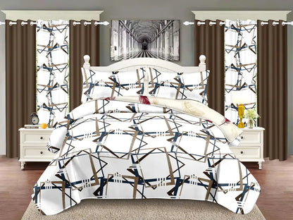9 Piece Bed in a Bag Set Brown Geometric Bedspread Curtains Queen King Cal