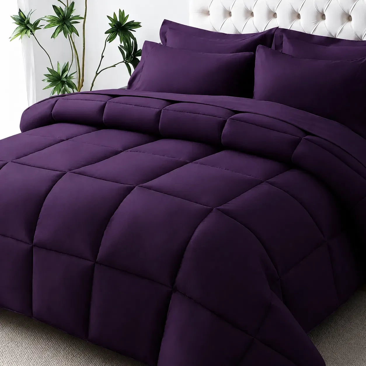 Purple Comforter Set Twin Queen King - Soft Microfiber Square Stitch Bedding