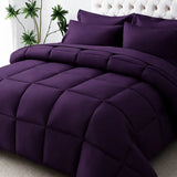 Purple Comforter Set Twin Queen King - Soft Microfiber Square Stitch Bedding