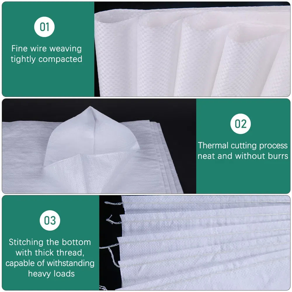 Empty Woven Sandbags Flood Barrier Tie Strings 16x27 50/100 Pack White Green