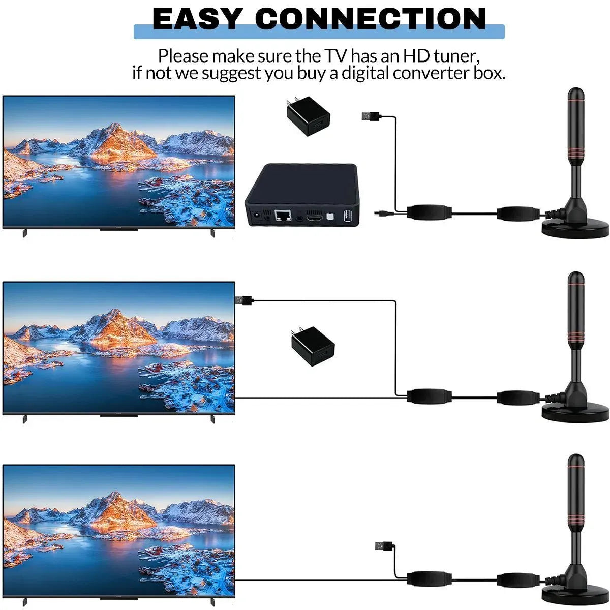 Upgraded TV Antenna Indoor Outdoor HDTV Amplified Digital TV Antenna 4K 1080P Long Range