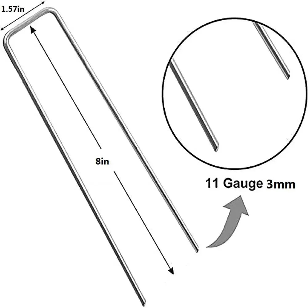 8 Inch Galvanized Landscape Fabric Staples 11 Gauge Garden Weed Barrier Pins 100Pk