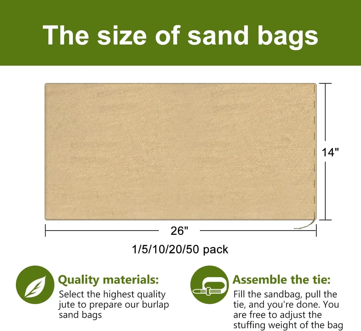 14x26 Burlap Sandbag Natural Jute Empty Flood Barrier Sack with Tie 1PC
