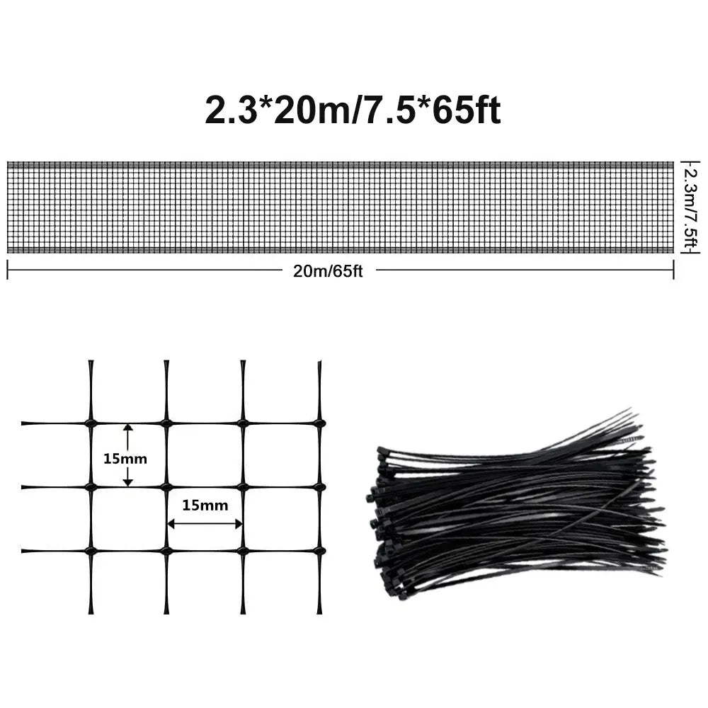 7.5 x 65 Ft Plastic Deer Netting Garden Fence Anti Bird Mesh With Cable Ties New